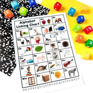 Free alphabet linking chart with letters and picture cues for beginning sounds