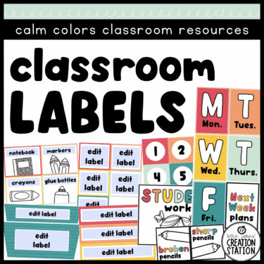 calm colors classroom supply labels