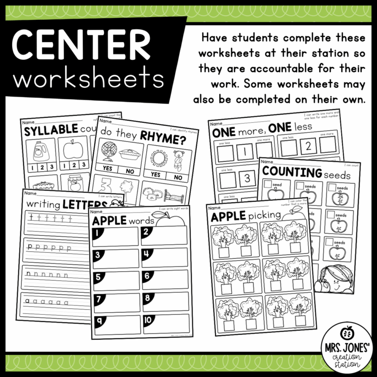 Apple Literacy and Math Centers | Activities for Kindergarten