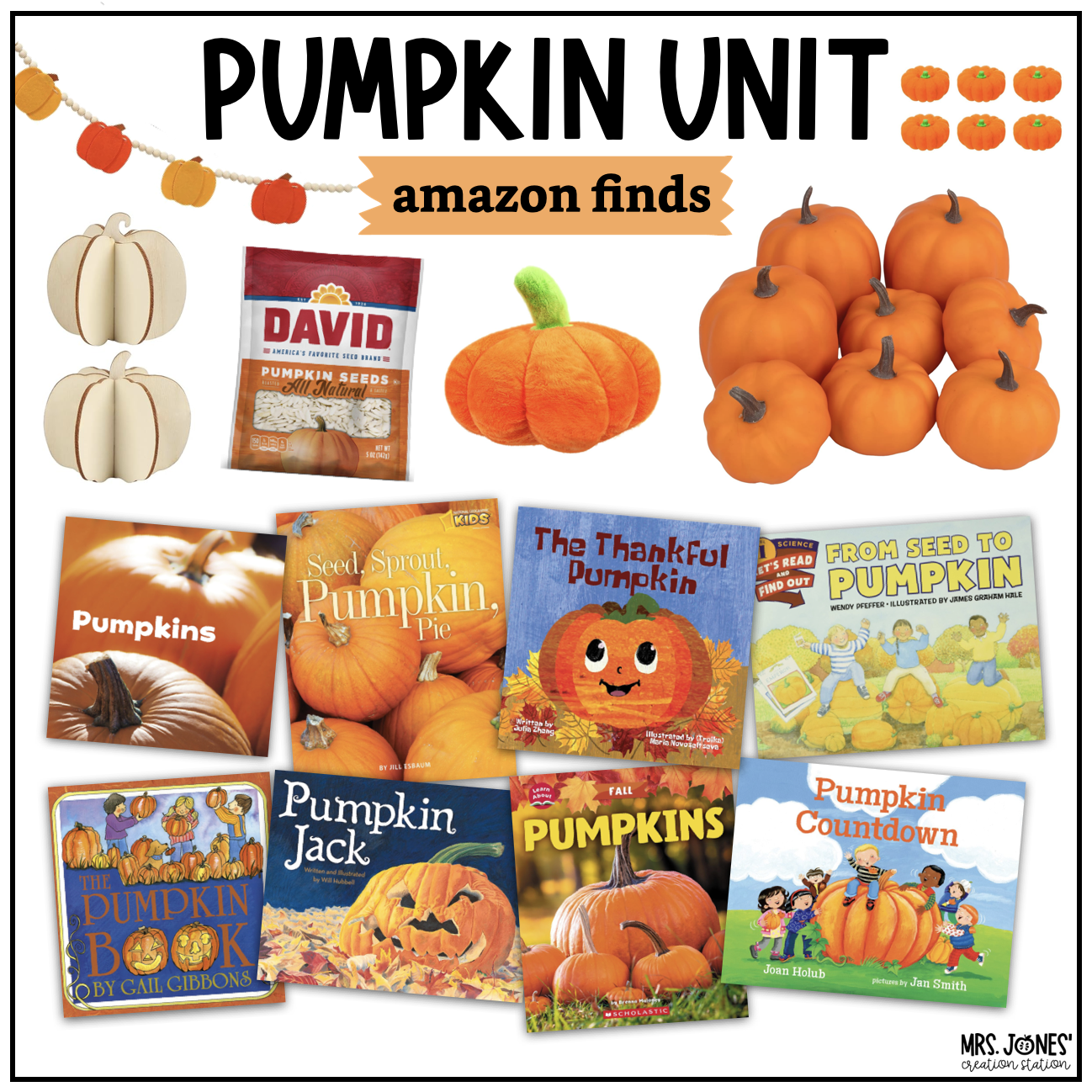 Pumpkin Thematic Unit books, activities and tools on Amazon